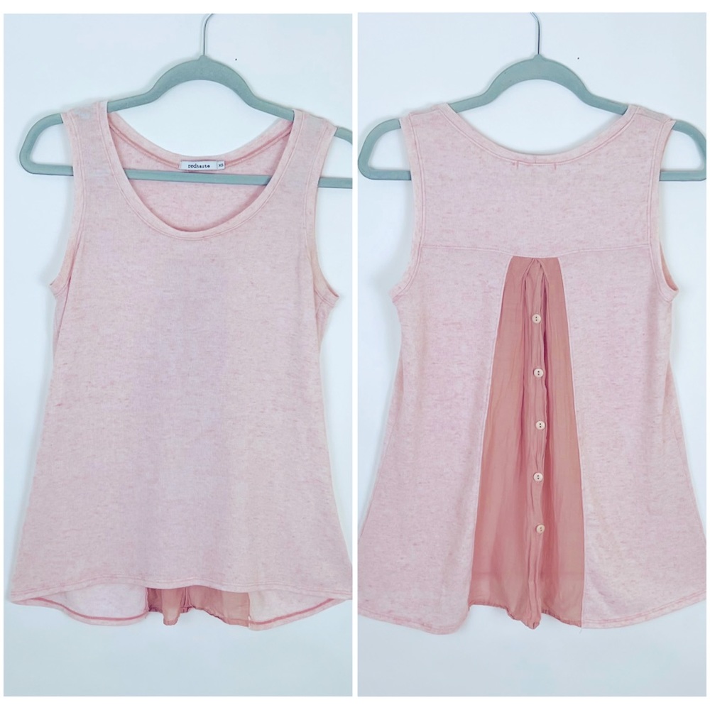 RED HAUTE sleeveless blouse cotton tank with linen button-up back light … - Picture 6 of 6